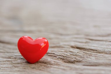 Valentines Day background with red hearts on plank wooden, copy 