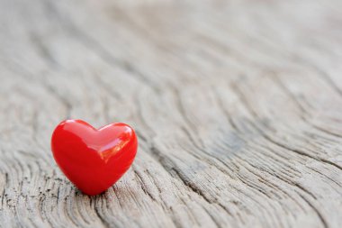 Valentines Day background with red hearts on plank wooden, copy 