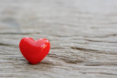 Valentines Day background with red hearts on plank wooden, copy 