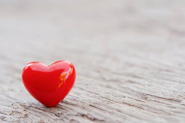 Valentines Day background with red hearts on plank wooden, copy 