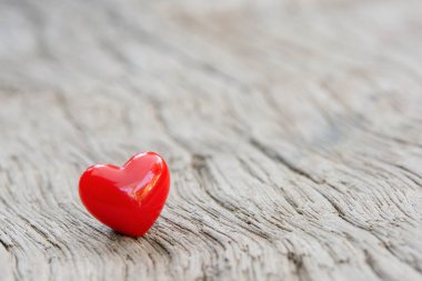 Valentines Day background with red hearts on plank wooden, copy 