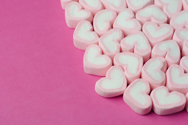 Pink Heart Shaped Marshmallows Background — Stock Photo, Image