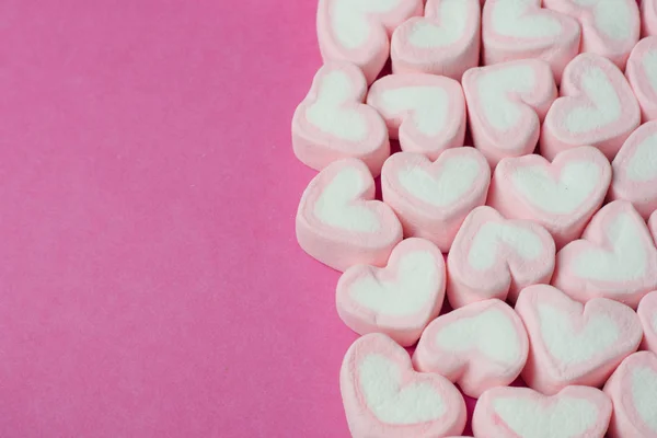 Pink Heart Shaped Marshmallows Background — Stock Photo, Image