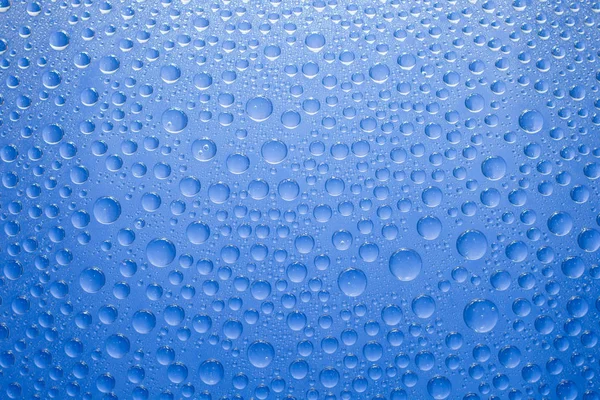 Gotas Agua Fondo Azul Gotas Agua Sobre Fondo Vidrio —  Fotos de Stock