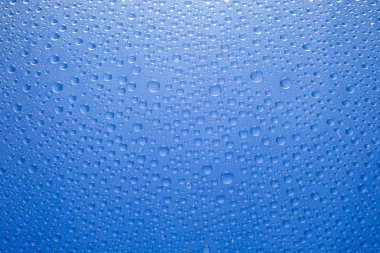 Water drops blue background. Water drops on glass background