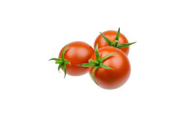 Beyaz arka planda izole edilmiş taze kiraz domatesi.
