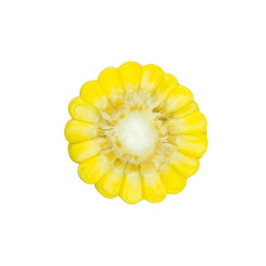 sliced piece of yellow corn isolated on white