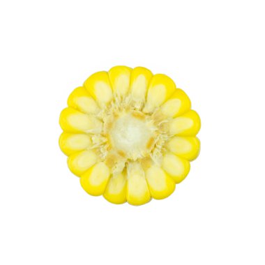 sliced piece of yellow corn isolated on white