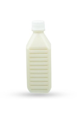 Bottle Milk with soy beans on white background.