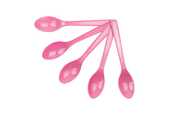 Cucchiaio Plastica Rosa Isolato Sfondo Bianco — Foto Stock