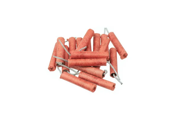 Rote Feuerwerkskörper Isoliert Auf Weißem Hintergrund — Stockfoto