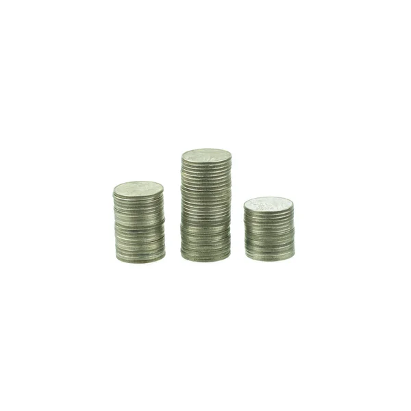 Coins Stacks Isolated White — Stock Photo, Image