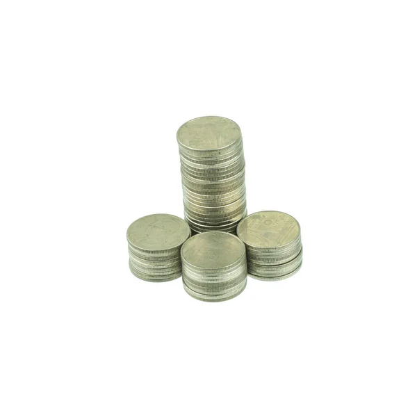 Münzen Stapeln Sich Isoliert Auf Weiß — Stockfoto