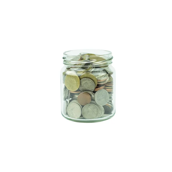 Glasgefäße Mit Münzen Wie Diagramm Isoliert — Stockfoto