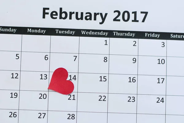 Kalendář Valentýna Červených Srdcí Papír — Stock fotografie