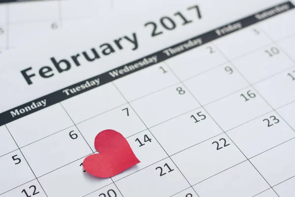 Calendário Dia Dos Namorados Papel Corações Vermelhos — Fotografia de Stock
