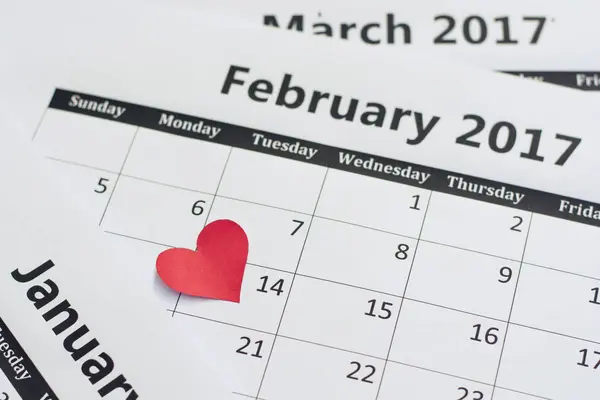 Calendário Dia Dos Namorados Papel Corações Vermelhos — Fotografia de Stock
