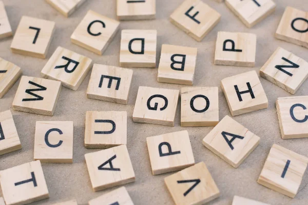 Hintergrund Buchdruck Holzdruckblöcke Zufällige Buchstaben Des Alphabets Und Zeichensetzung Mit — Stockfoto