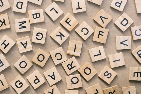 Background Letterpress Wood Type Printing Blocks Random Letters Alphabet Punctuation — Stock fotografie