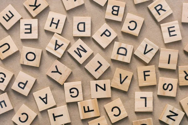 Background Letterpress Wood Type Printing Blocks Random Letters Alphabet Punctuation — Stock fotografie