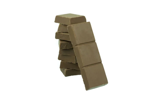 Barra Chocolate Quebrado Isolado Fundo Branco — Fotografia de Stock