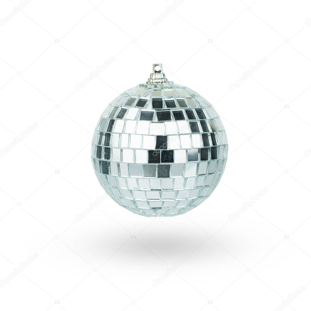 disco ball hanging on chainlet isolated on white
