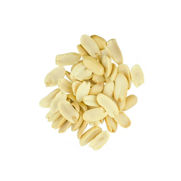 Amendoins Arranjados Descascados Isolados Sobre Fundo Branco — Fotografia de Stock