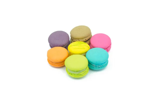 Macarons Colorés Doux Isolés Sur Fond Blanc — Photo