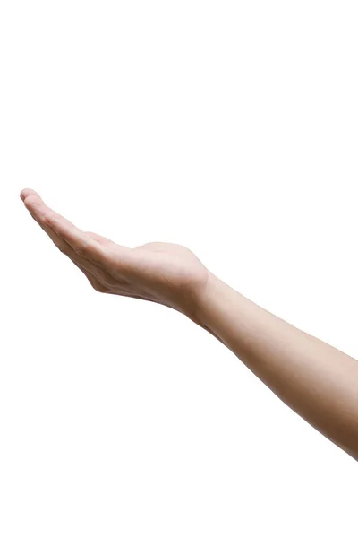 Άνθρωπος Χέρι Ανοιχτό Και Έτοιμο Βοηθήσει Λάβει Χειρονομία Απομονωμένη Λευκό — Φωτογραφία Αρχείου