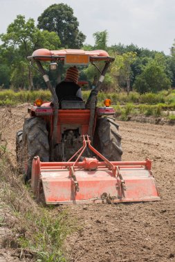 Taylandlı çiftçiler toprağı pirinç yetiştirmek için traktör kullanıyorlar..