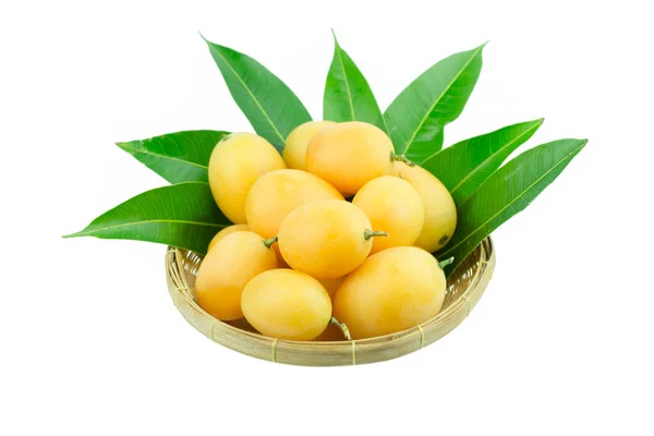 Zoete Mariale Pruim Thai Fruit Geïsoleerd Witte Achtergrond Mayongchid Maprang — Stockfoto