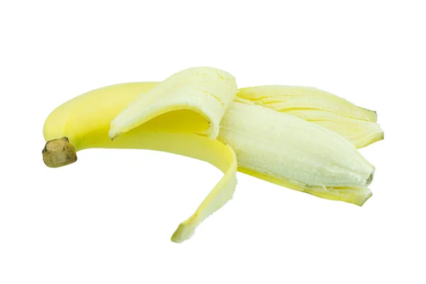 Geschälte Banane Auf Weißem Hintergrund — Stockfoto