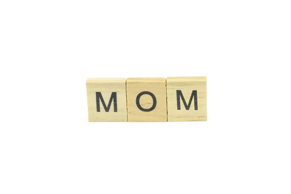 Text Wooden Blocks Spelling Word Mom White Background — Stock Photo, Image