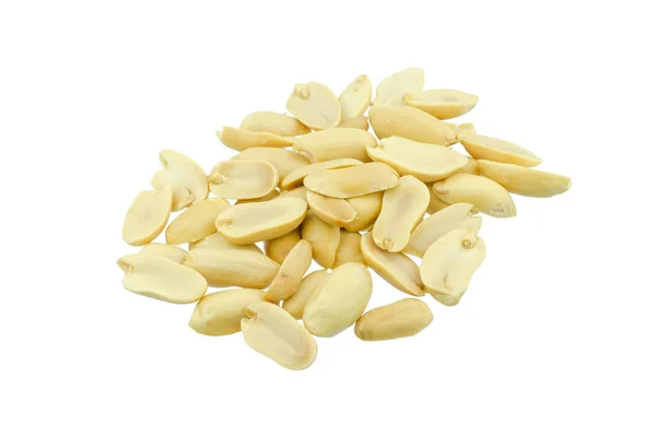 Amendoins Arranjados Descascados Isolados Sobre Fundo Branco — Fotografia de Stock