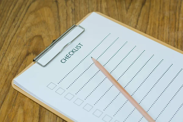 Concetto Checklist Checklist Carta Penna Con Parola Checklist Sul Tavolo — Foto Stock