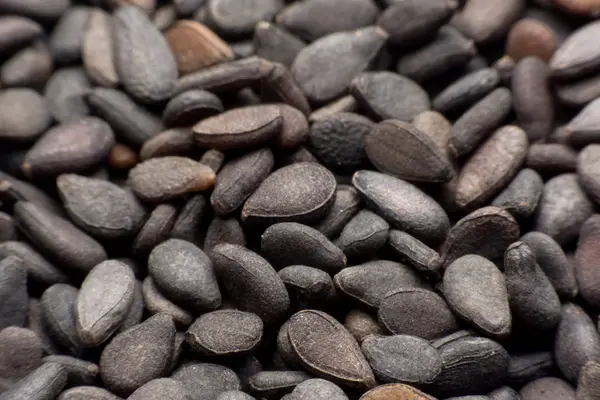 Close Pile Black Sesame Seeds Background — Stock Photo, Image