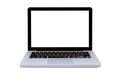 Boş ekranlı dizüstü bilgisayar beyaza izole edildi. kırpma yolu ile