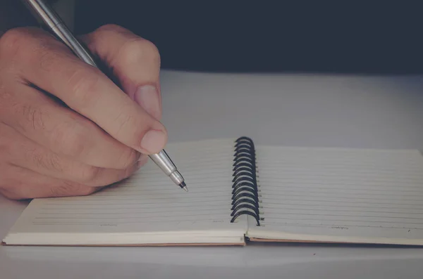 Close Man Hand Pen Writing Notebook — Stok Foto