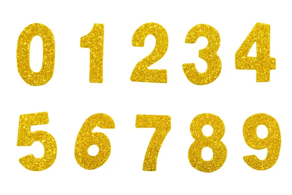 Set Gold Glitter Number Isolated Design Clipping Path — Stock Photo, Image