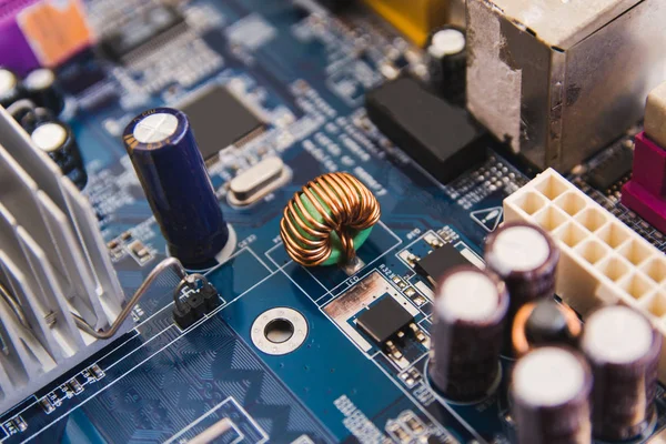 Nahaufnahme Elektronischer Hardware Technologie Auf Dem Motherboard Digitalchip — Stockfoto