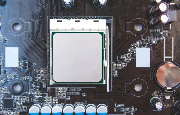 关闭主板插座顶部视图上的Cpu芯片微处理器 — 图库照片