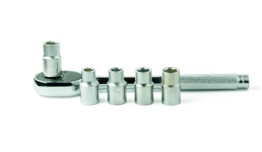 Soket anahtarı anahtarı anahtarı, sopa yolu ile beyaz arkaplanda izole edildi 