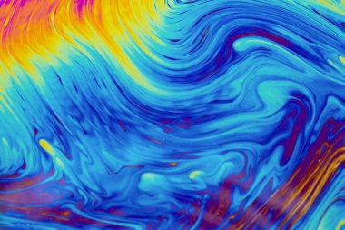 Psikedelik çok renkli desenler arka planı. Sabun köpüklerinin makro fotoğraf çekimi