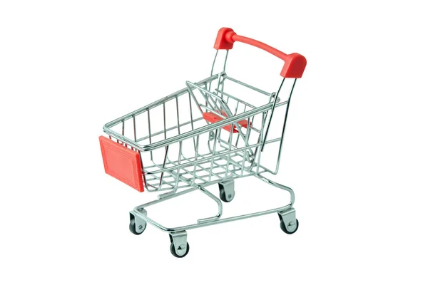 Concetto Shopping Carrello Rosso Sfondo Bianco Con Percorso Ritaglio — Foto Stock