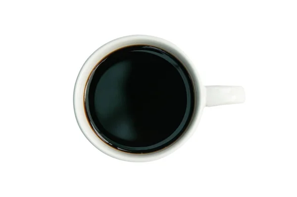 Xícara Branca Café Preto Vista Superior Isolado Branco Com Clipping — Fotografia de Stock