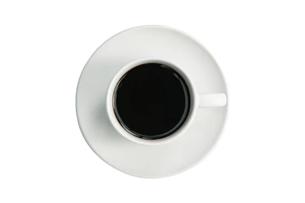 Fehér Csésze Fekete Kávé Felső Nézet Elszigetelt Fehér Nyírás Pat — Stock Fotó