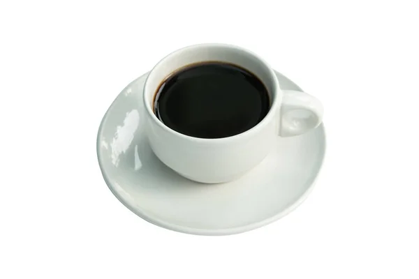 Tazza Bianca Caffè Nero Isolato Bianco Con Clipping Tappetino — Foto Stock