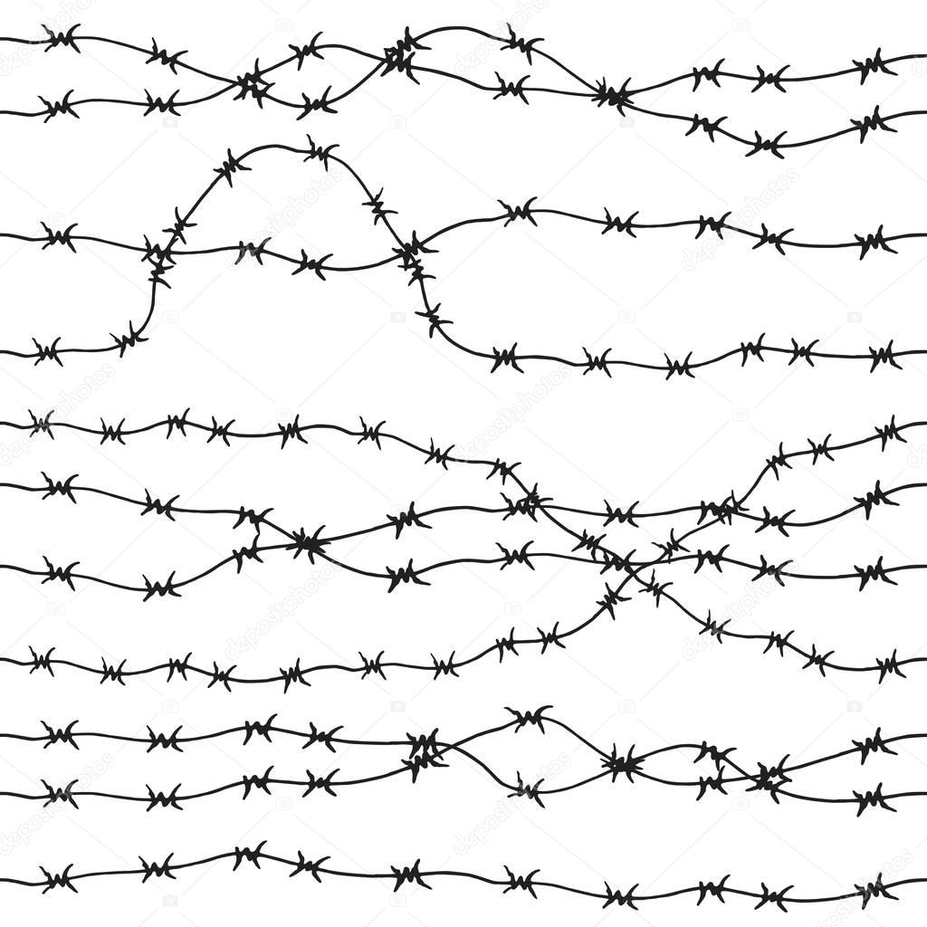 Barbed wire Hand drawn seamless pattern.
