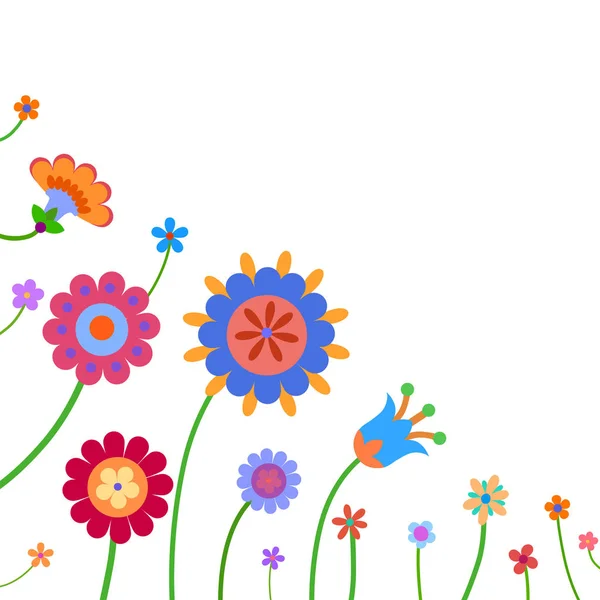 Πολύχρωμα λουλούδια και πεταλούδα — Διανυσματικό Αρχείο