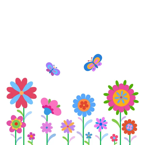 Flores coloridas y mariposas — Vector de stock